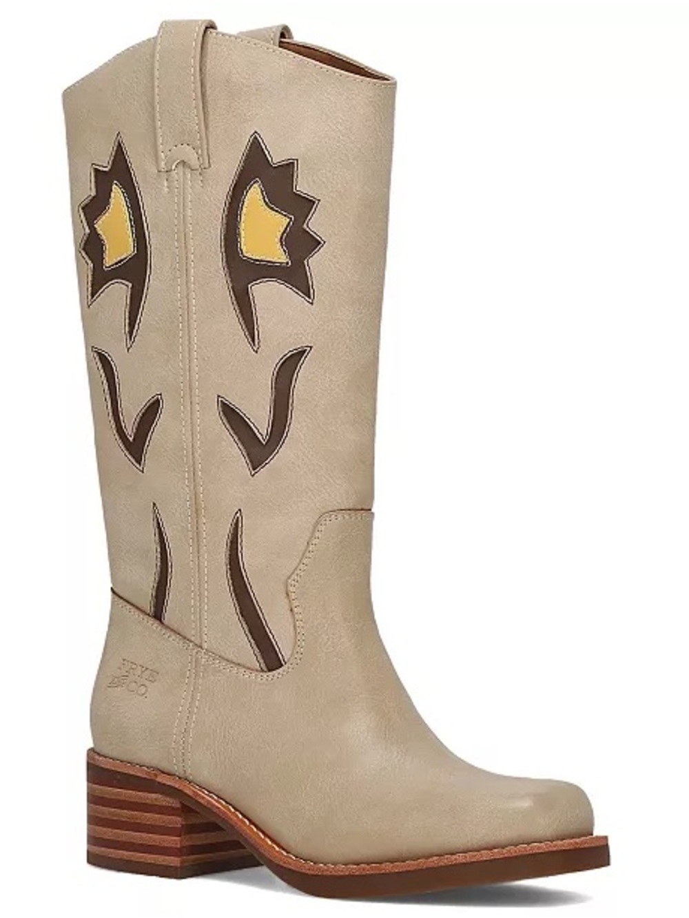 Frye & Co Cream Miranda Flower Stacked Heel Floral Appliqué Mid-Calf Boot 7 1/2